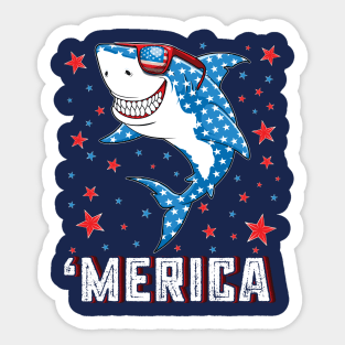 Shark 4th of July Merica American Flag Sticker